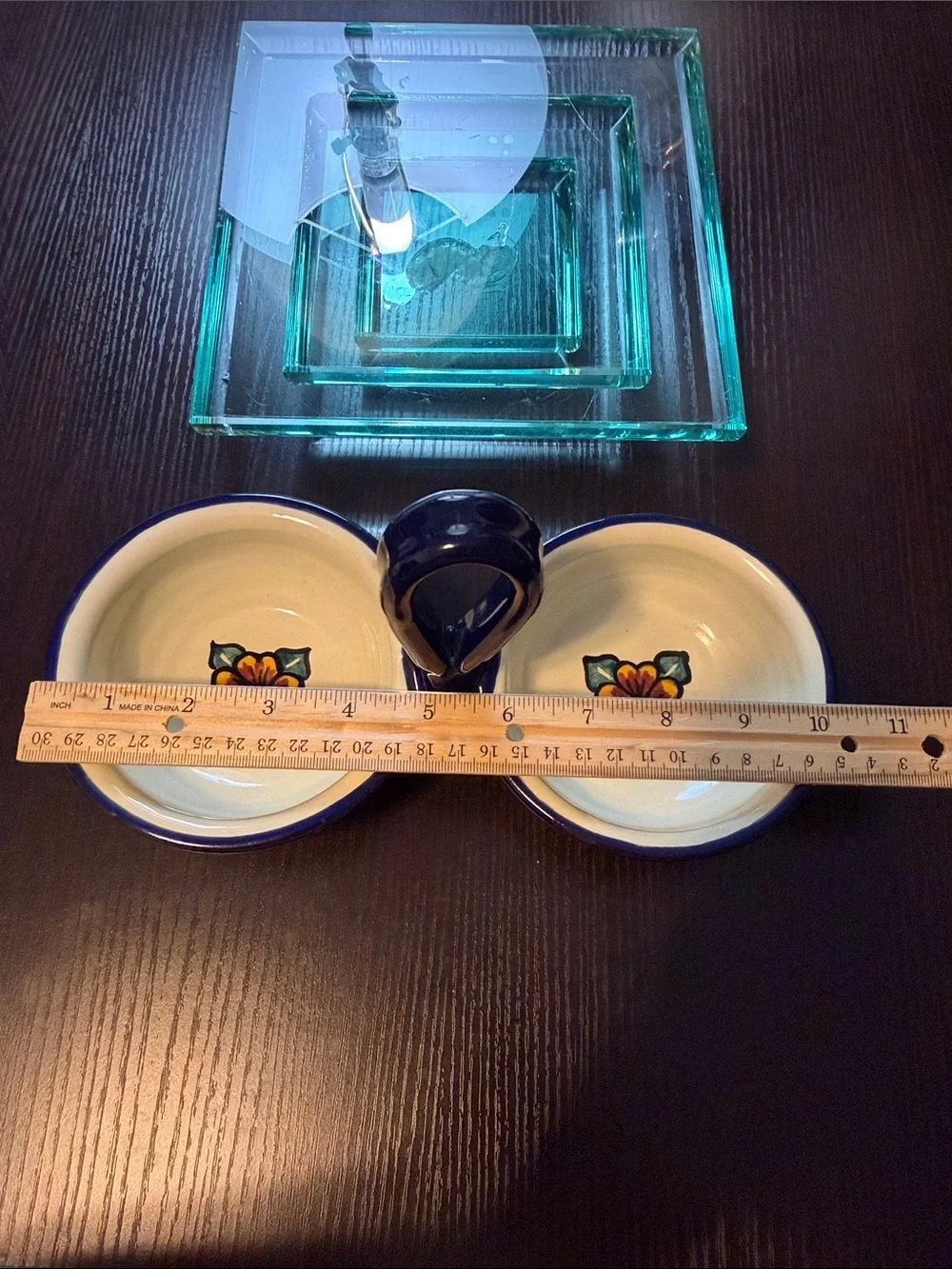 Mexican Talavera Handpainted Double Sided Salsa Bowls With Handle.